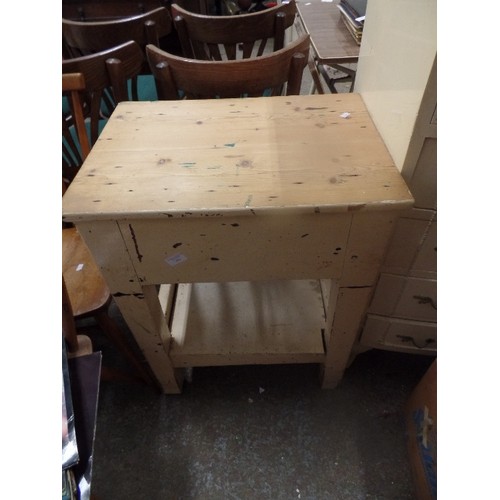 351 - SOLD PAINTED WOOD KITCHEN WORK BLOCK/ SMALL TABLE, WITH LOWER SHELF.