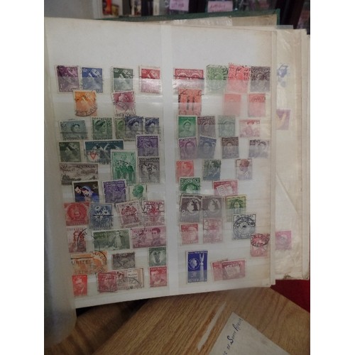 46 - VINTAGE STAMP ALBUMS. 6 ALBUMS CONTAINING QUANTITY OF STAMPS FROM ALL OVER THE WORLD.