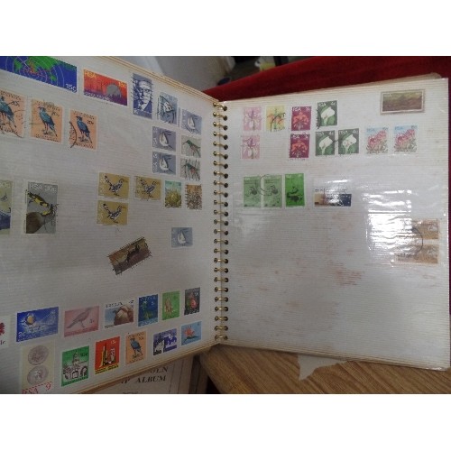 46 - VINTAGE STAMP ALBUMS. 6 ALBUMS CONTAINING QUANTITY OF STAMPS FROM ALL OVER THE WORLD.