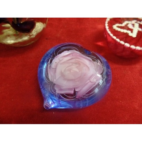 80A - 4 COLOURFUL GLASS PAPERWEIGHTS  3 WITH FLOWER DESIGN