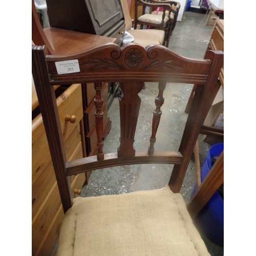 203 - LOVELY VINTAGE CHAIR, UPHOLSTERY PROJECT. SEAT HAS BEEN PADDED & HESSIAN-COVERED. WON'T TAKE MUCH TO... 