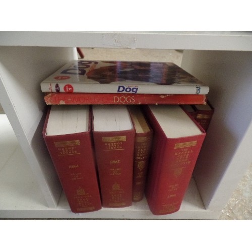 385 - 3 CUBES OF DOG INFORMATION BOOKS - CRUFTS BOOKS, PEDIGREE CHUM BOOKS, THE KENNEL CLUB STUD BOOKS ETC