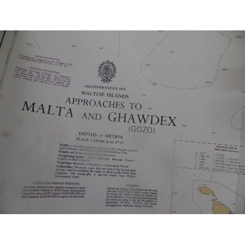 344 - LARGE ROLLED SHIPPING CHARTS/MAPS, INC 'SHEERNESS & APPROACHES' AND 'APPROACHES TO MALTA & GHAWDEX'