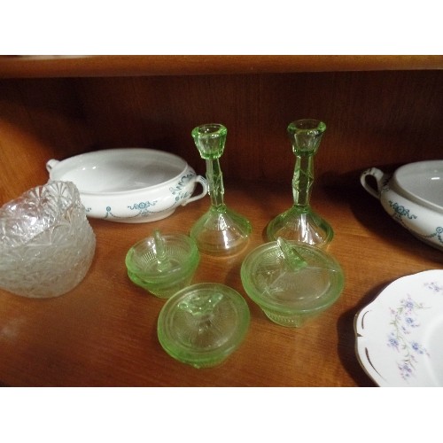 358A - MIXED LOT OF DUCHESS TEA SET, GREEN GLASS DRESSING TABLE SET, 2 VINTAGE TUREENS AND VINTAGE CERAMIC ... 