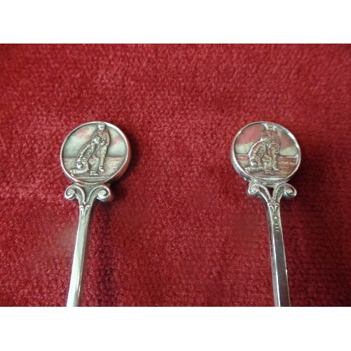 25 - A PAIR OF STERLING SILVER SPOONS WITH LAWN BOWLS DESIGN, BIRMINGHAM 1936/ 37