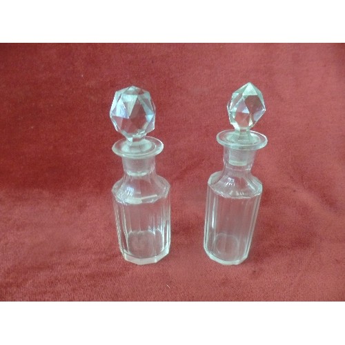 31 - SET OF FOUR EDWARDIAN CUT GLASS SCENT BOTTLES, PANEL CUT, ORIGINAL STOPPERS