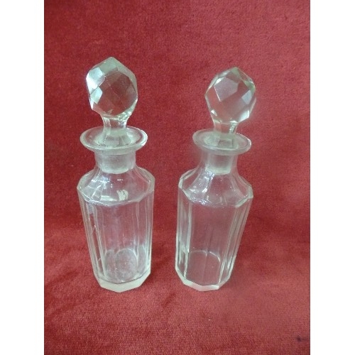 31 - SET OF FOUR EDWARDIAN CUT GLASS SCENT BOTTLES, PANEL CUT, ORIGINAL STOPPERS