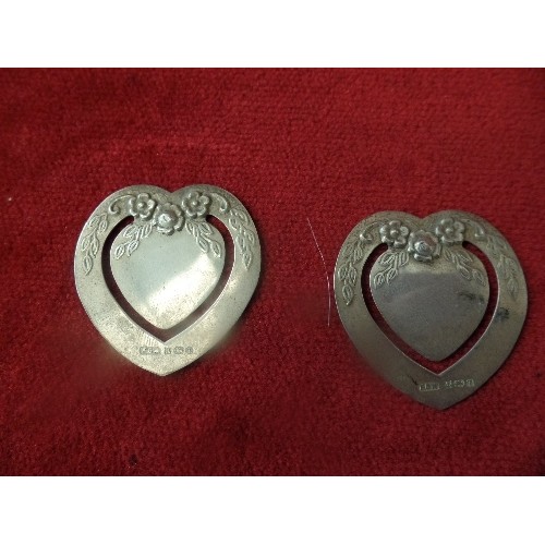 33 - FOUR STERLING SILVER HEARTS INCLUDING PIN DISH CHESTER 1898, PIN DISH BIRM 1905 WITH O.R.A. MONOGRAM... 