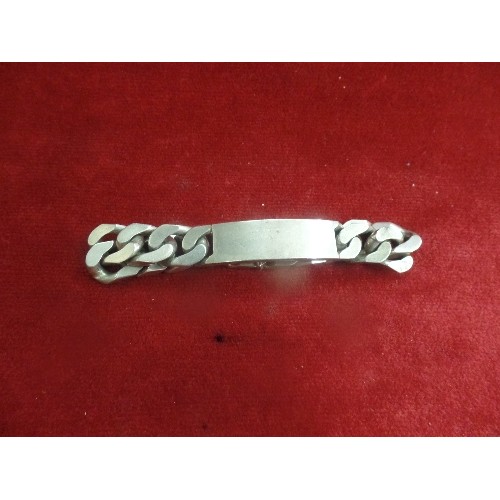 55 - HEAVY STERLING SILVER IDENTITY BRACELET, BIRMINGHAM 1973 - 90 GRAMS - IN A ROLEX BOX