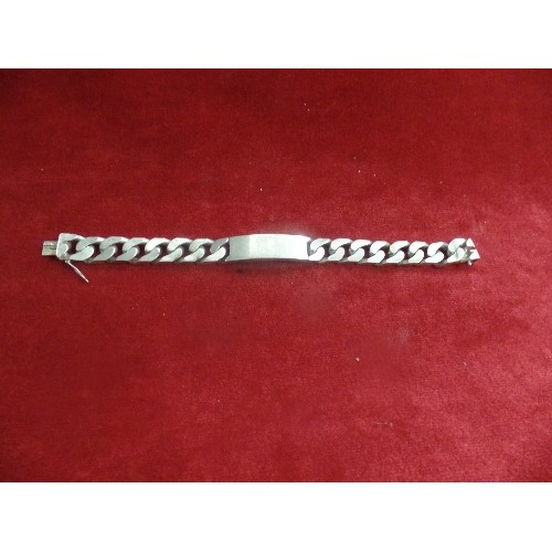 55 - HEAVY STERLING SILVER IDENTITY BRACELET, BIRMINGHAM 1973 - 90 GRAMS - IN A ROLEX BOX