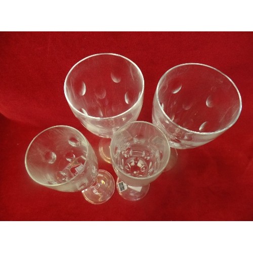 280 - FOUR LATE 20TH CENTURY WATERFORD CRYSTAL GLASSES BY JOHN ROCHA . INCLUDES TWO LARGE WINE GOBLETS AND... 