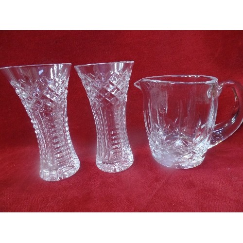 289 - A WATERFORD CRYSTAL OVAL SHAPED BOWL AND A WATERFORD CRYSTAL MILK JUG. ALSO 4 FURTHER PIECES OF CRYS... 