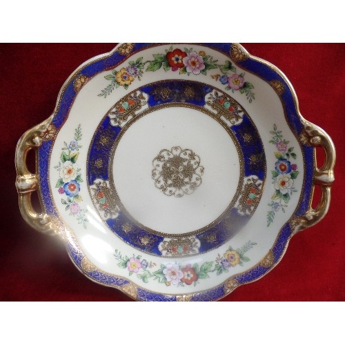 244 - A 1930'S NORITAKE TWO HANDLED DISH - A CLASSICAL DESIGN WITH FLOWERS AND RAISED GILDING, TOGETHER WI... 