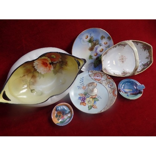 246 - 6 PIECES OF JAPANESE NORITAKE PORCELAIN 1920'S & 30'S INCLUDING BOWLS, A PLATE SIGNED BY THE ARTIST ... 