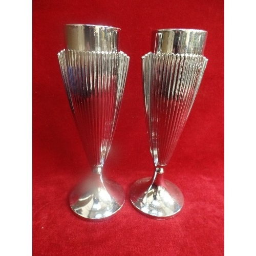 238 - PAIR OF CHROME PLATED ART DECO VASES, THE BASES MARKED 