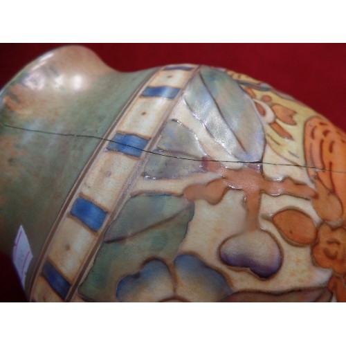 248 - AN ART DECO CHARLOTTE RHEAD BURSLEY WARE VASE WITH TUBELINED DESIGN - OLD DAMAGE & REPAIR