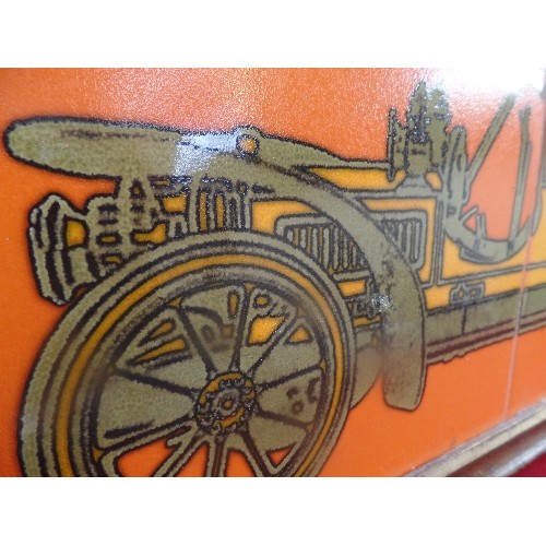 221 - A 1970'S MAW & CO TILED PICTURE OF A VINTAGE CAR - ORIGINAL FRAME WITH MAW & CO LABEL TO BACK - 45CM... 