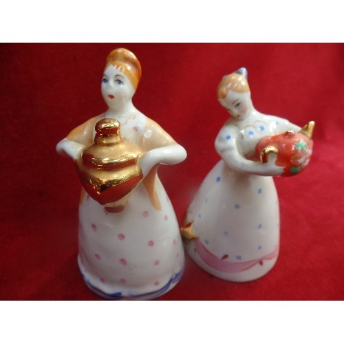 225 - PAIR OF 20TH CENTURY USSR FIGURES OF LADIES, BY THE DULYOVO FACTORY - 12CM