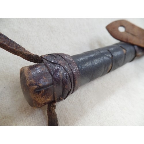 87 - A RARE AND VERY EARLY 19TH CENTURY COSH - COVERED IN PLAITED LEATHER - WITH BUCKLE ATTACHMENT - USED... 