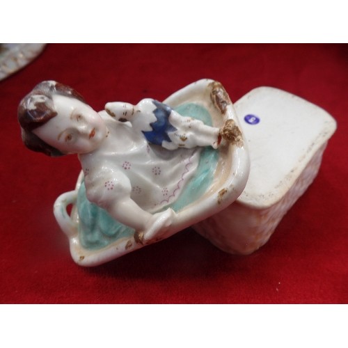 278 - 6 X GERMAN / CONTINENTAL PORCELAIN FIGURES INCLUDING A VICTORIAN FAIRRING TYPE BOX, DEPICTING A CHIL... 