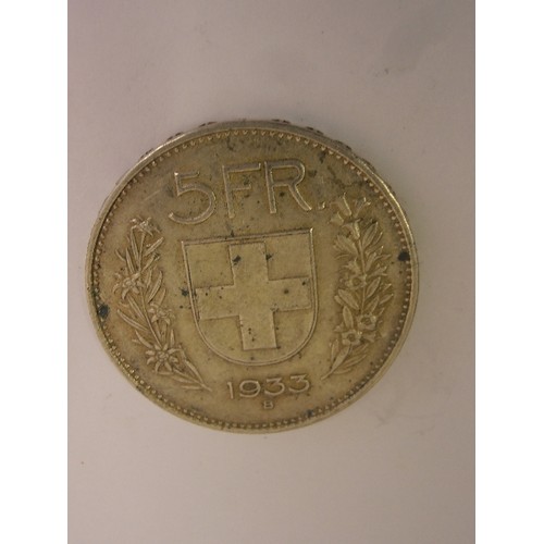 96A - SILVER COIN 5 SWISS FRANCS 1933 V/F