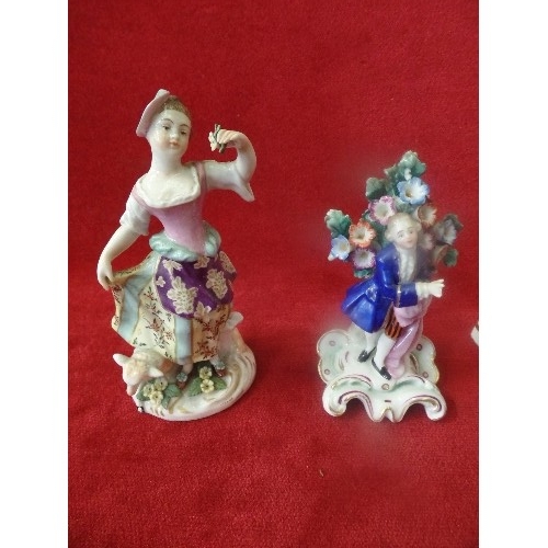 10 - A GROUP OF FOUR 19TH CENTURY PORCELAIN FIGURES, ALL WITH THE CHELSEA GOLD ANCHOR MARK, THE EARLIER  ... 