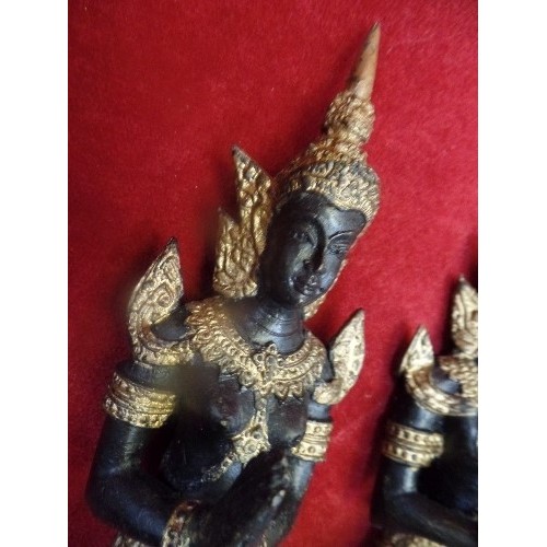 136 - MID 20TH CENTURY PAIR OF THAI BRONZE MALE AND FEMALE BUDDHIST FIGURES (BODHISATTVA OR KNEELING ANGEL... 