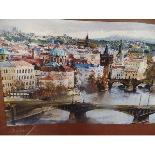 155 - AN ORIGINAL WATERCOLOUR OF PRAGUE ARCHITECTURE AND THE BRIDGES ACROSS THE RIVER VLTAVA. WONDERFUL DE... 