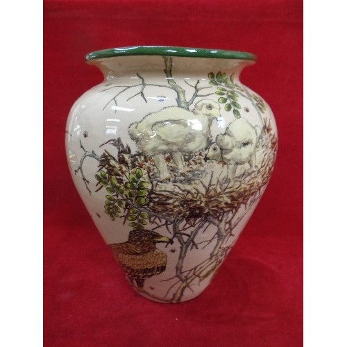 165 - A LARGE AFRICAN STUDIO POTTERY VASE - HAND POTTED AND HAND PAINTED WITH LESSER SPOTTED EAGLES AMONGS... 