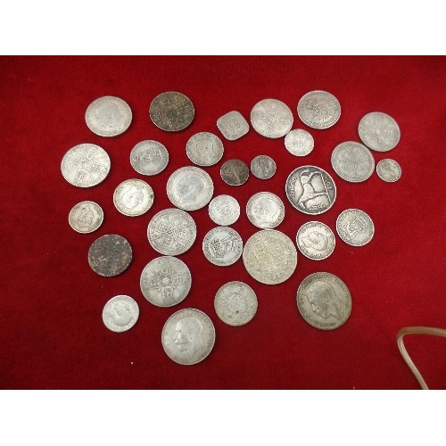 93 - COLLECTION OF 31 MOSTLY BRITISH SILVER COINS VARIOUS DATES AND VALUES