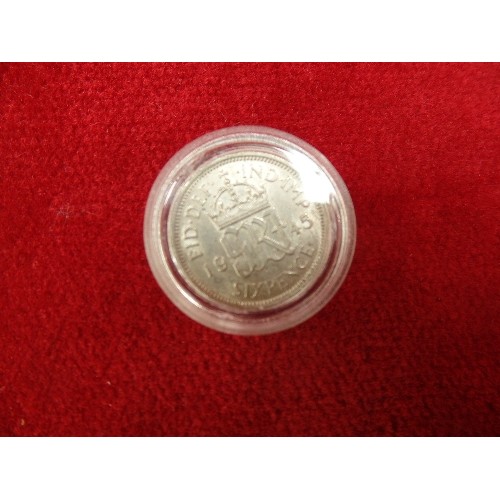 94A - A SILVER SIXPENCE IN PLASTIC CASE NEAR MINT 1945