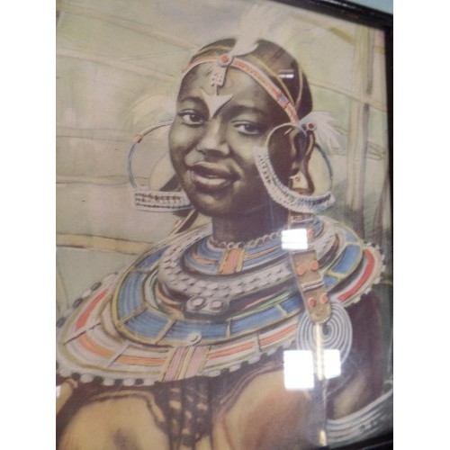 157 - BRUNO DI SOPRA, 20TH CENTURY ITALIAN ARTIST - FOUR RETRO MID 20TH CENTURY FRAMED PRINTS OF AFRICAN W... 