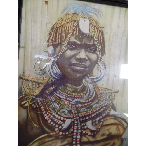 157 - BRUNO DI SOPRA, 20TH CENTURY ITALIAN ARTIST - FOUR RETRO MID 20TH CENTURY FRAMED PRINTS OF AFRICAN W... 