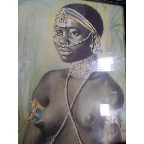 157 - BRUNO DI SOPRA, 20TH CENTURY ITALIAN ARTIST - FOUR RETRO MID 20TH CENTURY FRAMED PRINTS OF AFRICAN W... 