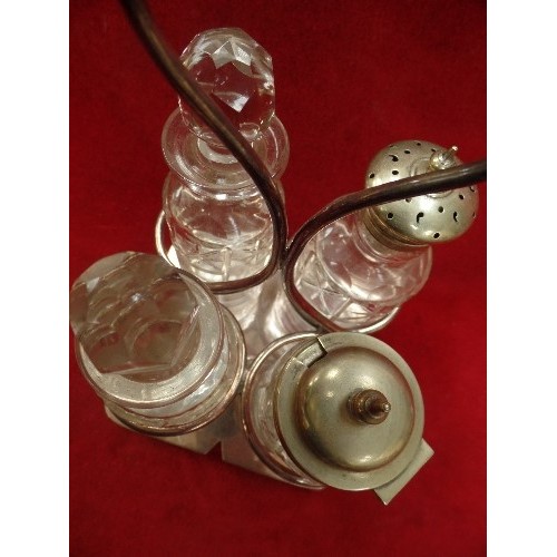 210B - A CUT GLASS AND SILVER PLATED CONDIMENT SET BY JOSEPH RODGERS & SONS, SHEFFIELD - ORIGINAL STAND (ON... 