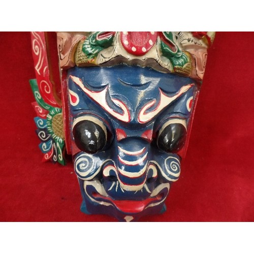 83 - A TRADITIONAL CHINESE HAND CARVED AND PAINTED NUO OPERA MASK. ORIGINALLY WITH MOVABLE EARS, BUT MISS... 