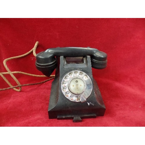 91 - A 1940'S, GPO 300 SERIES BLACK BAKELITE DIAL TELEPHONE - IN GOOD CONDITION WITH ITS 