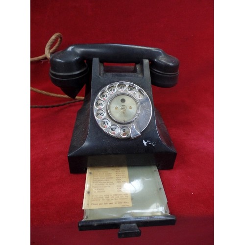 91 - A 1940'S, GPO 300 SERIES BLACK BAKELITE DIAL TELEPHONE - IN GOOD CONDITION WITH ITS 