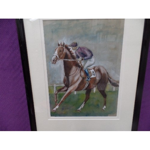 122 - A LATE 20TH CENTURY WATERCOLOUR OF A RACEHORSE