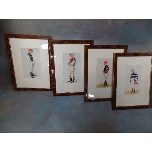 124 - A SET OF 4 CARICATURE PRINTS OF JOCKEYS BY SPY (SIR LESLIE WARD RP) AND OTHER ARTISTS . INCLUDES FRE... 