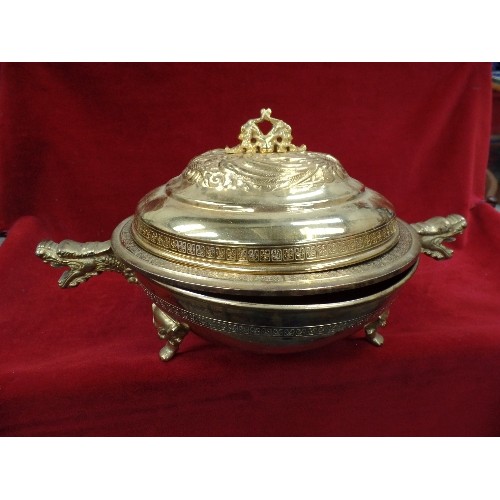 135 - A VERY LARGE LATE 20TH CENTURY CHINESE GILDED METAL CENSER BOWL, OR TEMPLE BOWL FOR FOOD OFFERINGS. ... 