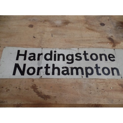 182 - AN ORIGINAL SECOND HALF 20TH CENTURY METAL ROAD SIGN WITH RAISED BLACK ENAMEL LETTERING - HARDINGTON... 