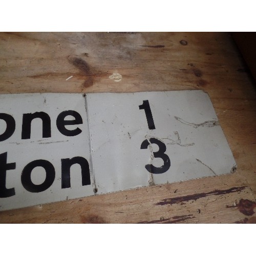 182 - AN ORIGINAL SECOND HALF 20TH CENTURY METAL ROAD SIGN WITH RAISED BLACK ENAMEL LETTERING - HARDINGTON... 