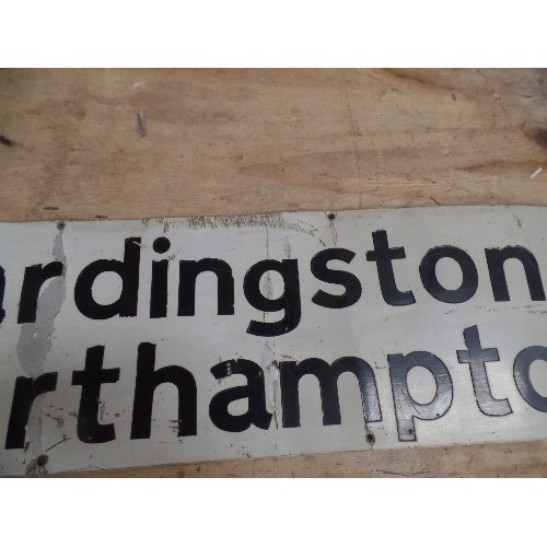 182 - AN ORIGINAL SECOND HALF 20TH CENTURY METAL ROAD SIGN WITH RAISED BLACK ENAMEL LETTERING - HARDINGTON... 