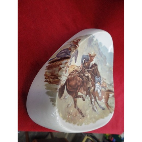 220B - A LARGE RETRO TRIANGULAR ASHTRAY DECORATED WITH A COWBOY SCENE - BY HANCOCK CORFIELD & WALLER LTD - ... 