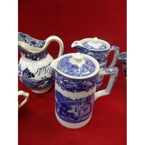 279A - GOOD COLLECTION OF BLUE & WHITE CHINA INC ROYAL DOULTON DICKENS PLATE, ROYAL ALBERT JUG AND BOWL, 2 ... 