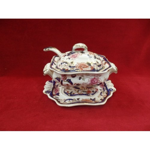 279B - A MASON'S MANDALAY SAUCE TUREEN ON STAND WITH MATCHING LADLE