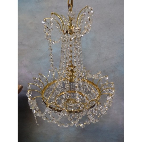 292 - A GOOD PAIR OF CRYSTAL CHANDELIERS WITH CZECH CRYSTAL DROPS - 55CM DROP FROM CEILING. THE MISSING DR... 