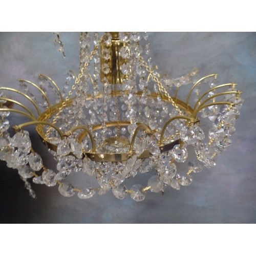 292 - A GOOD PAIR OF CRYSTAL CHANDELIERS WITH CZECH CRYSTAL DROPS - 55CM DROP FROM CEILING. THE MISSING DR... 