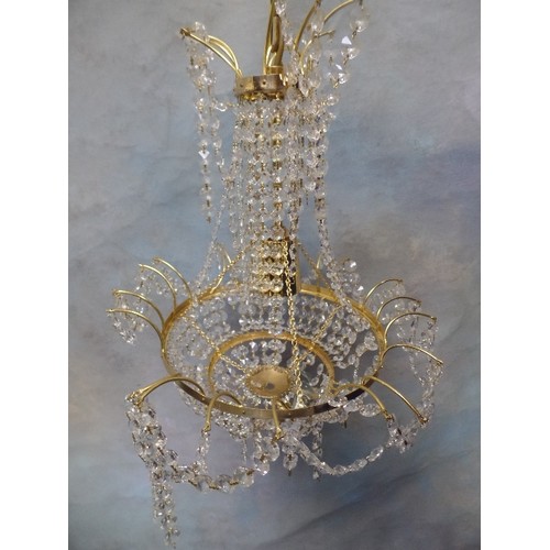 292 - A GOOD PAIR OF CRYSTAL CHANDELIERS WITH CZECH CRYSTAL DROPS - 55CM DROP FROM CEILING. THE MISSING DR... 